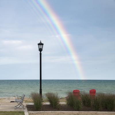 A rainbow over Lake Michigan.