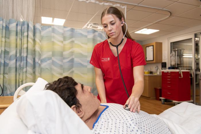 Carthage College nursing major Samantha Malczewski hones her skills in the Nursing Learning Labor...