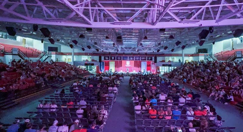 At a community welcome ceremony in Tarble Arena on Aug. 26, 2023, Carthage greeted early 900 new ...